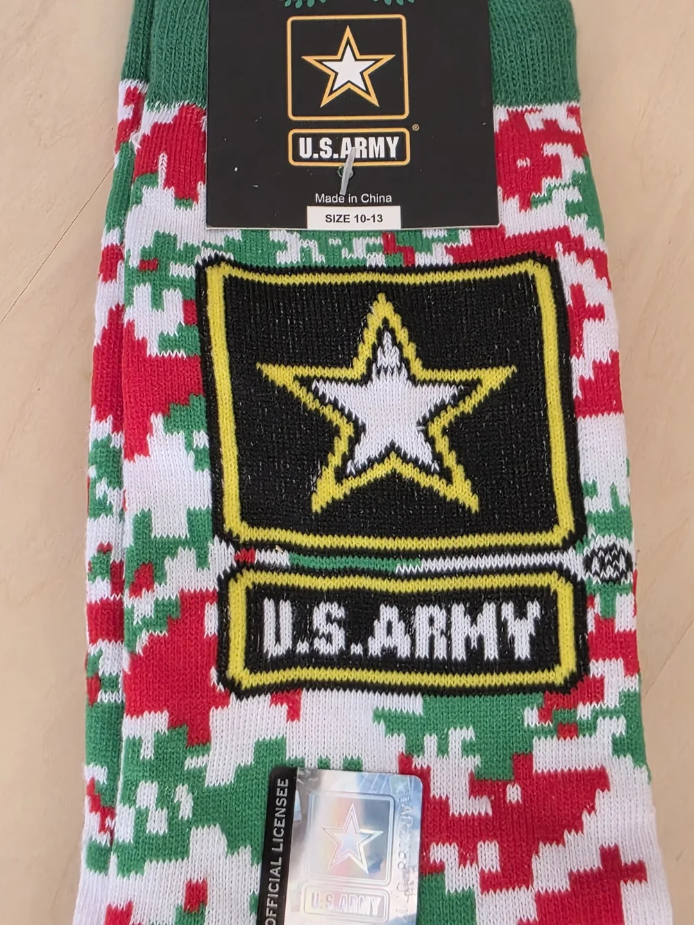 U.S. Army Holiday Camo Crew Socks - Red, Green & White